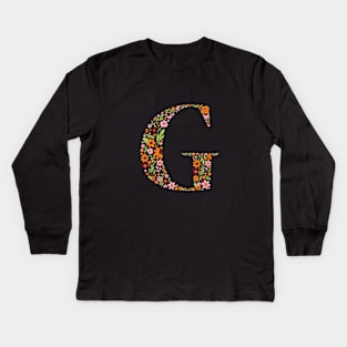 Retro Floral Letter G Kids Long Sleeve T-Shirt